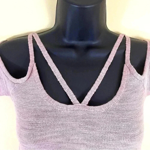 American Eagle Pink Heathered Cold Shoulder Fit And Flare Cropped Top Size XS - Picture 2 of 9